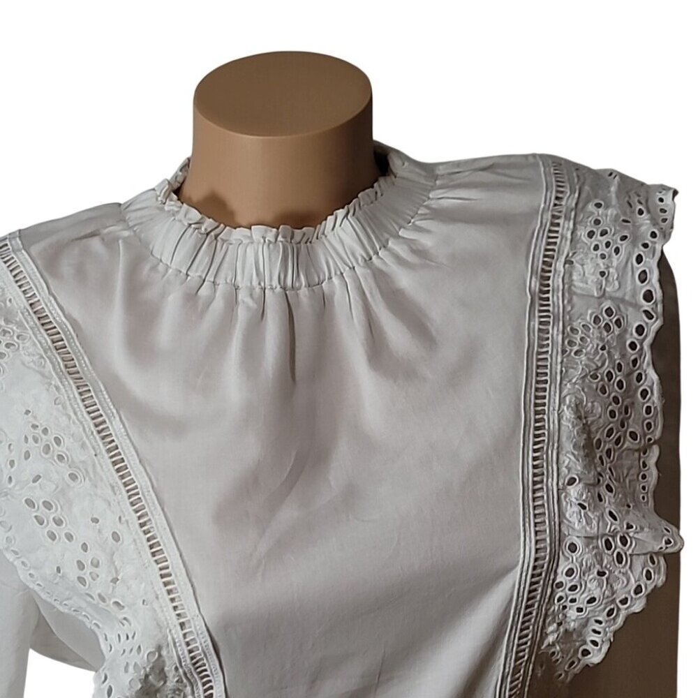 Allsaints Aislyn Broiderie White Ruffled Eyelet Dress 100% Cotton Lined EUC Worn - Picture 12 of 16